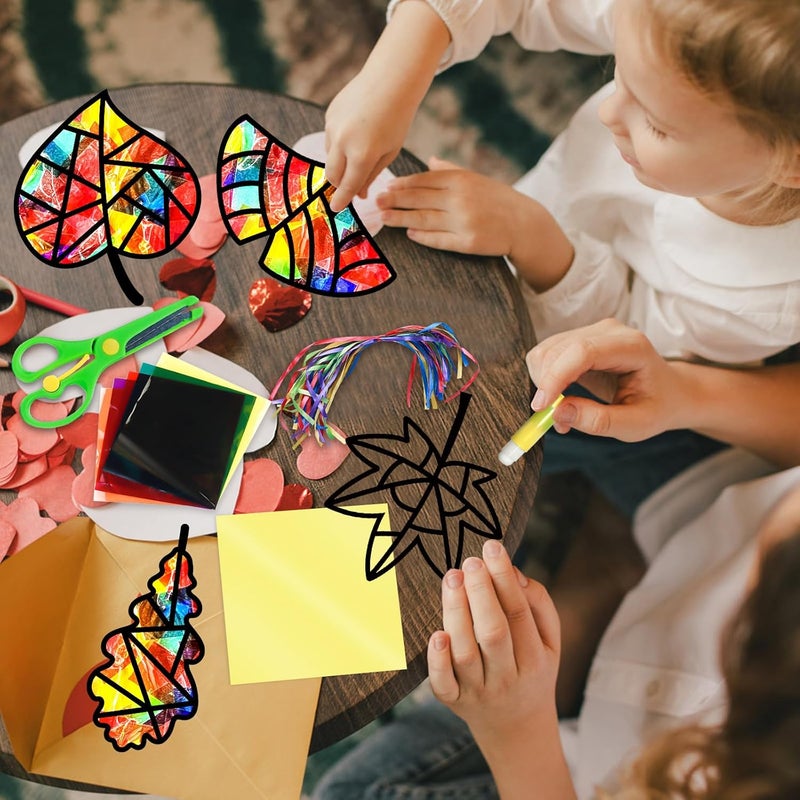EggSun 36 Sets Fall Thanksgiving Maple Leaf Suncatchers Craft Kit for Kids Ornaments Stained Glass Window Arts and Crafts Kit for Classroom Holiday Projects Home Party Favors Decorations Ages 4 8 12 - Image 5